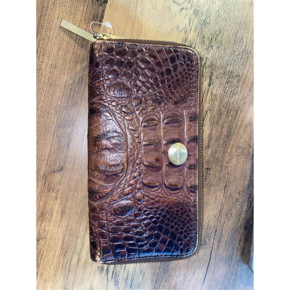 Brahmin Textured Leather Wallet Pecan Melbourne Brown Double Zip - Picture 2 of 14